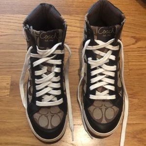 Coach Ellis Hightop Canvas Logo Leather Shoes.